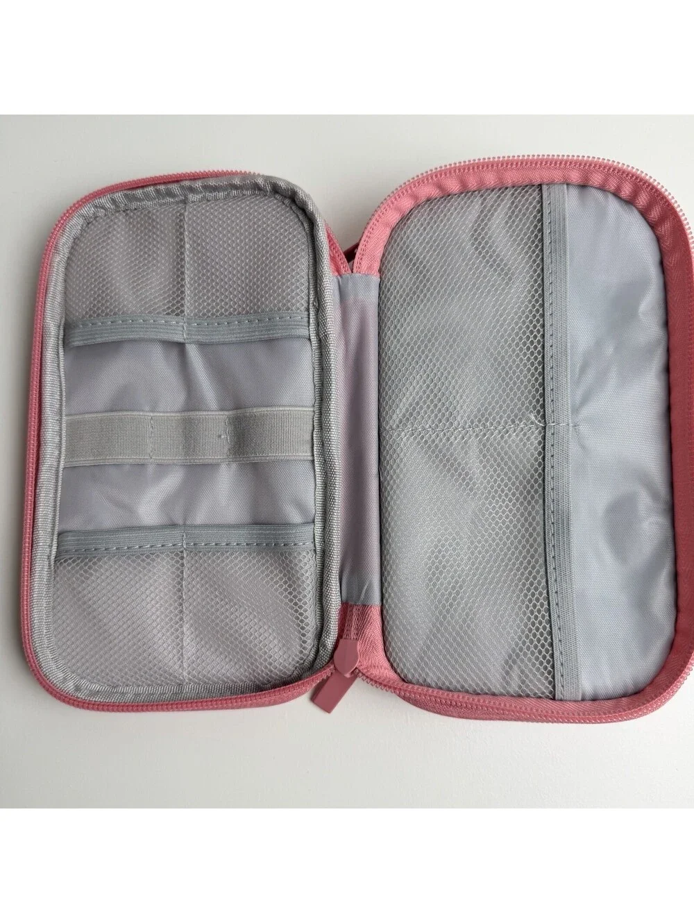 Pink Travel Electronics Organizer Case Cable Charger Cord Storage Wrist Strap
